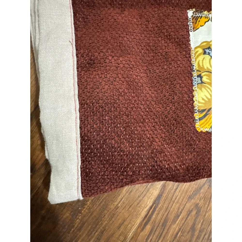 VTG Handmade Applique Table‎ Runner Burgundy Chenille Butterfly Folk Art 52x15
